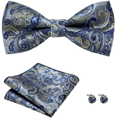 FOSDICK Conjunto de Pajarita y Pañuelo con Gemelos para Hombre, Clásico Ajustable Fácilmente Pajaritas para Business Fiesta Bodas Oficina Regalo de Hombre