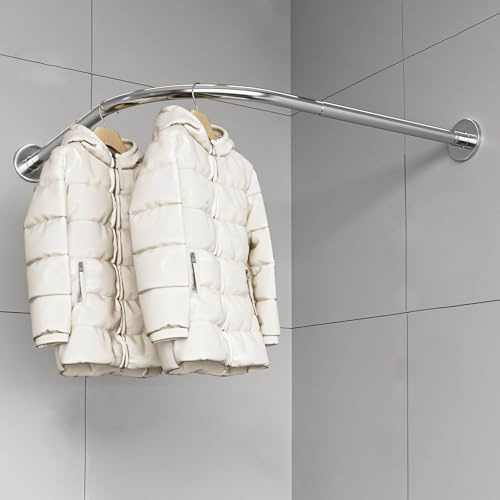 Barra De Cortina De Ducha En Forma De L Sin Taladro, Barra De Cortina De Ducha Curvada Ajustable Expandible De Acero Inoxidable, Sin Soporte De Techo, Para Bañ(Size:D 70-95cm * 105-165cm,Color:Silver)