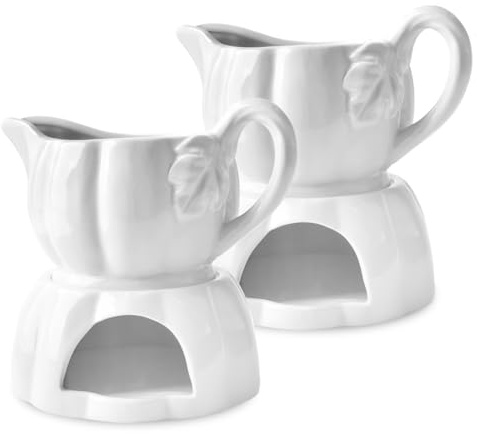 Gravy Boat with Warmer – 18 Oz Dripless Gravy Bowl with Handle & Spout – Microwave, Freezer & Dishwasher Safe Sauce Server for Thanksgiving, Christmas, Holiday Meals, and Everyday Use