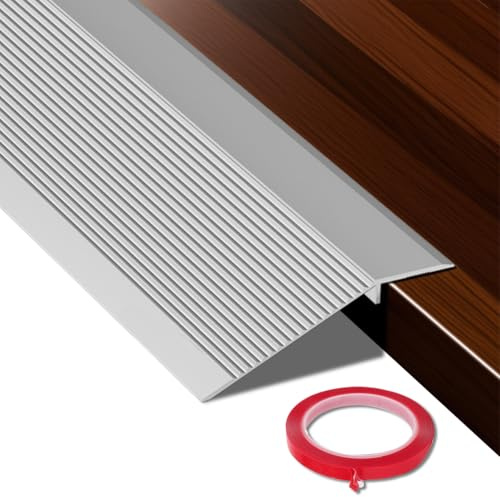 Profilo di transizione per bilanciamento dell'altezza, striscia di transizione autoadesiva, altezza di ponte 10 – 35 mm, per traverse, rampe, laminato per piastrelle, lunghezza 2,7 metri (argento)