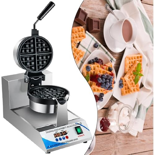 Máquina de gofres rotativa redonda de 7 pulgadas, máquina de gofres de acero inoxidable para bocadillos, tienda de postres