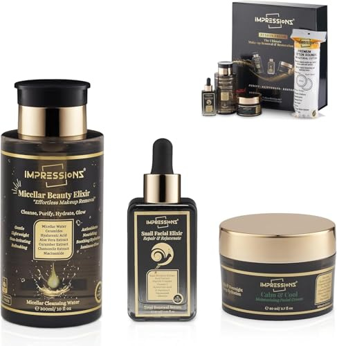 1MAKEUP REMOVING CLEANSER 1-Micellar Water Makeup Remover Cleansing removal 2-Snail Facial Glow Elixir for deep hydration & radiance 3-Glow Recovery Face Cream for visible lift & hydration