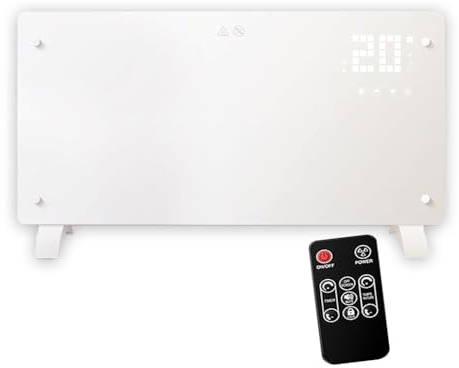 WiFi Smart Electric Glass Panel Heater 2000W | Wall Mounted & Freestanding Slim Radiator | App & Remote Control, 24H 7-Day Timer, Open Window Detection, Energy Efficient Heating Black/White (White)