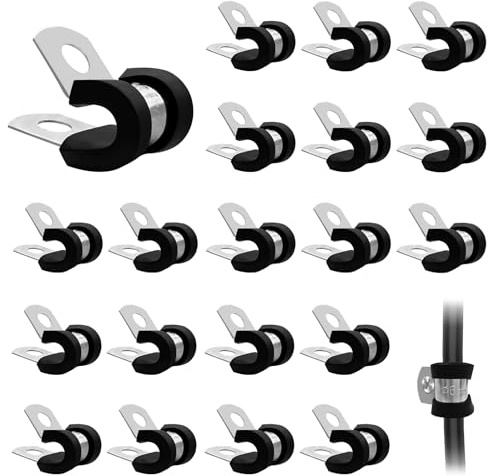 Bellanova 20 Pièces Colliers de Serrage en Acier Inoxydable 304, 6/8 / 10/12 mm, Clips P avec Insert en Caoutchouc, Colliers pour Câbles et Faisceaux (6 mm)