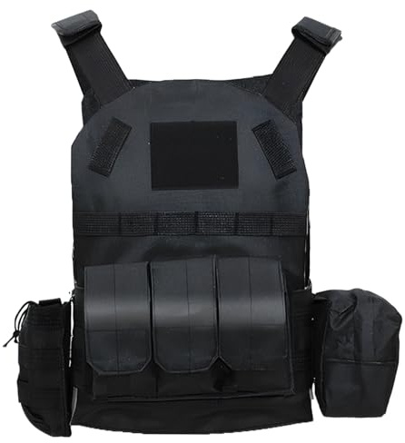 QIYUANT Taktisk väst för barn Airsoft militär barnkamouflage multifunktionell MOLLE väst strid jakt vandring äventyr utomhus camping för män kvinnor pojkar flickor, Svart, 140