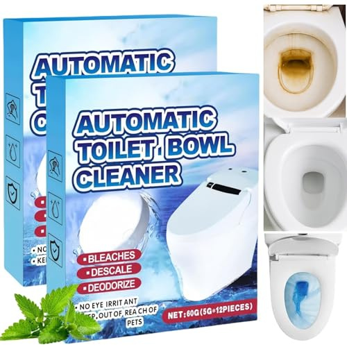 2box Automatic Toilet Bowl Cleaner Tablets,Toilet Block&Bleach,Cistern Blocks Limescale Remover Strong,Quick Cleaning&Fresh Scent,Long-Term Care,Strong Stain Remover,Heavy Duty Toilet Descaler