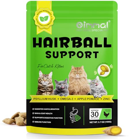 Hairball Remedy for Cats & Kittens, Hairball Treatment Cat Treats - Crunchy & Creamy Chews, Help Prevent & Eliminate Hairballs and Support Skin & Coat Health, Chicken Flavour -100g