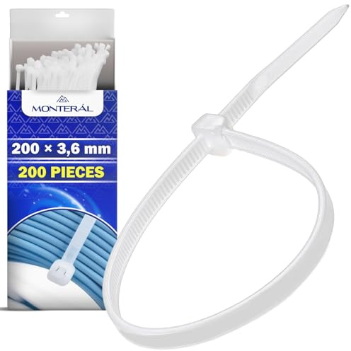 200 stycken plastband 200 x 3,6 mm - vita buntband är tillverkade av nylon PA66 med UV-stabilisator - plastklämmor tål temperaturer mellan -10 °C och 85 °C - MONTERAL