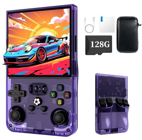 R36MAX retro bärbar spelkonsol 128 GB - 4K HD 4,0 tum IPS-skärm med många spel, Linux öppen källkodssystem, retro spelkonsol