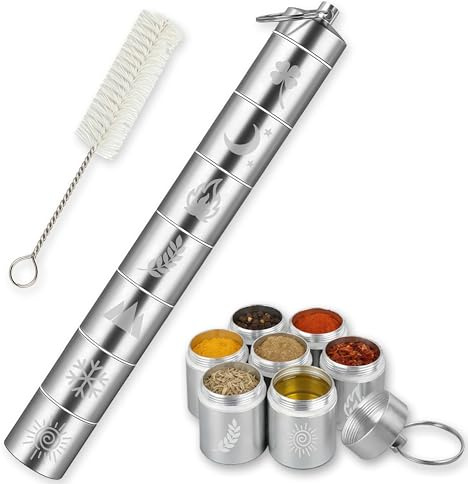7 in 1 mini Wasserdichte Gewürzdose Set, Salzstreuer für unterwegs, Gewürzstreuer camping,Gewürzstreuer für Outdoor Picknick, BBQ,Reise,Camping, Reise