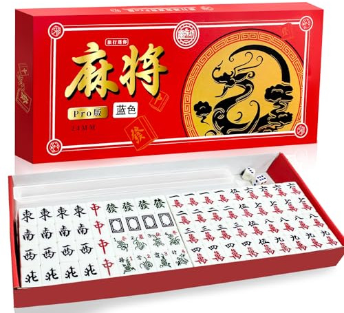 pangdapengpeng Mini Mahjong Portable | Jeu de Mahjong Chinois avec 144 Tuiles pour Voyage, Famille, Réunions
