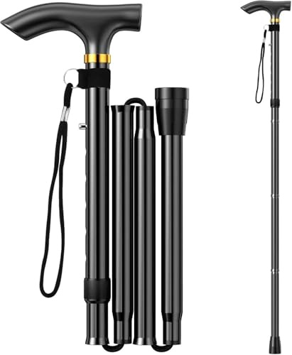 Brysalis Gehstock Herren(Schwarz), Folding Damen Spazierstock Gehhilfen Walking Stick, Gehhilfe Stock für Senioren Erwachsene Mit Clever Cane, teleskop Klappbar Faltbare Gehstöcke Reisestock