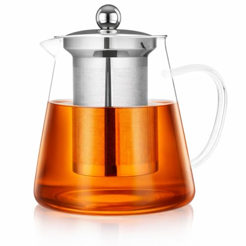WarmTeaset 1400ML Large Glass Teapot with Infuser - Heat-Resistant Borosilicate Tea Pot, Removable Round Strainer for Loose Leaf Tea, Transparent Kettle for 4-6 Cups