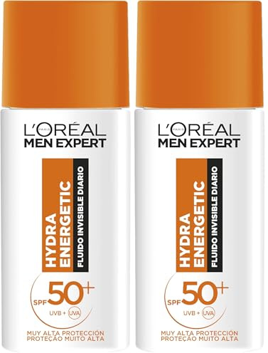 L'Oréal Paris Men Expert Hydra Energetic Fluido Invisible Diario FPS 50+ Crema Hidratante con Protección Solar (Paquete de 2)
