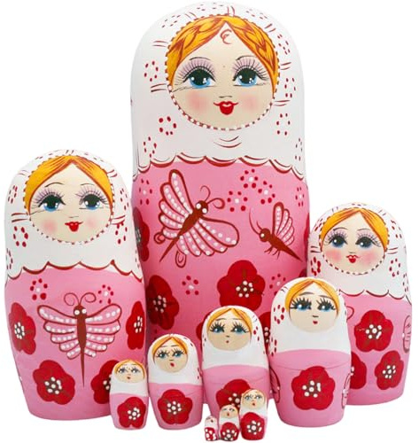 Faroby Ensemble de 10 poupées gigognes Russes – Matriochka en Bois avec Impression Charmante pour Collection et décoration