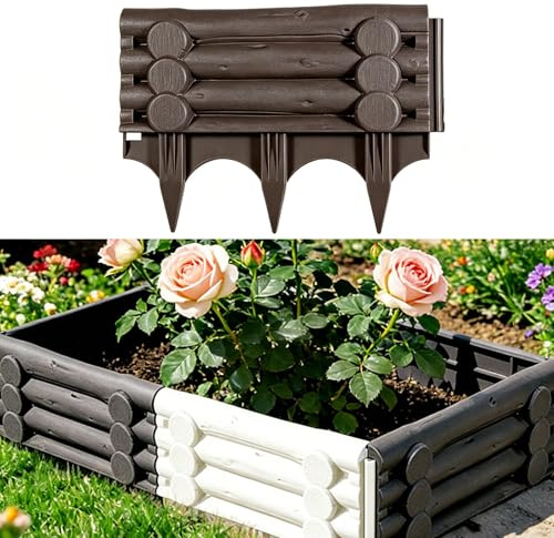 6 Piezas Bordura de Jardín Encajable, Valla Decorativa de Plástico Resistente a la Intemperie, Bordura sin Cavar Fácil de Montar para Césped, Macizo Floral(Brown)