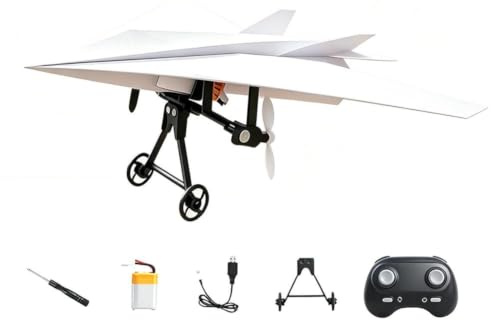Rc Paper Airplane DIY Kit Electric Remote Control Plane with Gyro Stabilizer Dual Propellers Foldable Lightweight Glider Tool with Charging Cable for Hobbyists and Beginner Flyers (Three Electrics)