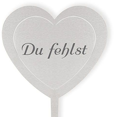 DOLORINO Grabstecker Herz 'Du fehlst', Grabschmuck, eine wetterfeste Erinnerung aus Edelstahl, eine wetterfeste Erinnerung aus Edelstahl