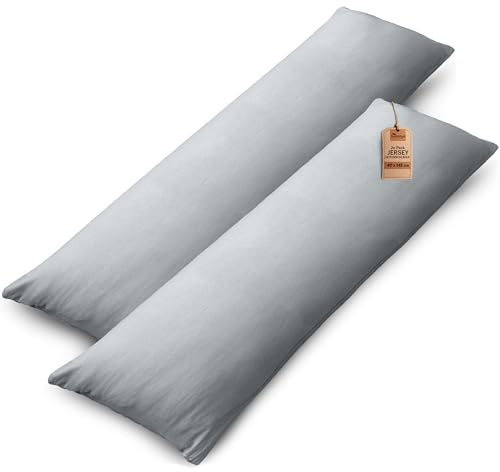 NatureMark 2er Set Jersey Kissenbezüge – 100% Baumwolle – Mit Reißverschluss – Weich & Atmungsaktiv – Silber Grau, 40x145 cm (Seitenschläferkissen)