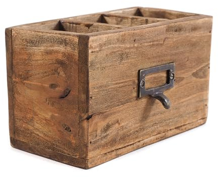 DESIGN DELIGHTS HOLZ STIFTEHALTER BOX 18 | Mahagoni, 19x12x10 cm (BxHxT) | Stiftebox mit Metallgriff, Shabby Style