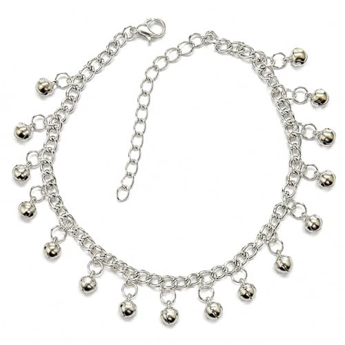 Uteruik Silberfarbenes Ghungroo Fußkettchen mit Glöckchen, Verstellbares Alloy Bauchtanz Fußband, 14 g Einzelnes Anklet