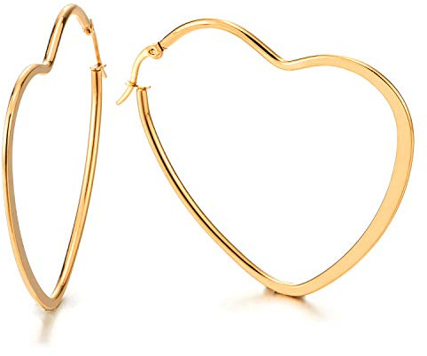 Paar Goldfarbe Flach Herz Creolen für Damen Mädchen, Edelstahl Huggie Ohr Manschette Ohrringe