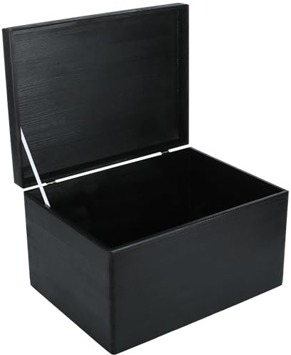 Creative Deco XXL Schwarze Große Holzkiste mit Deckel | 40x30x24 cm | (+/-1cm) | Holztruhe Erinnerungsbox Baby Holzbox mit Deckel Ostern Kasten | Für Dokumente, Spielzeuge | ROH, UNGESCHLIFFEN