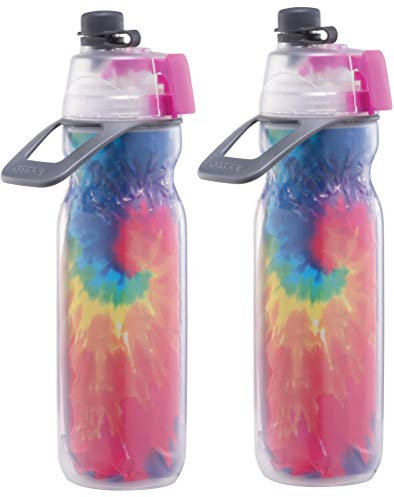 O2COOL 2 Pack Insulated Bottles with Fine Mist Function - Tie Dye, 20 oz
