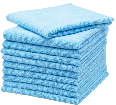 ZOLLNER 50er Set Mikrofasertücher für streifenfreien Glanz - flusenfreie und saugstarke Reinigungstücher - waschbar bis 60°C - 40x40cm in hellblau - Hotelqualität