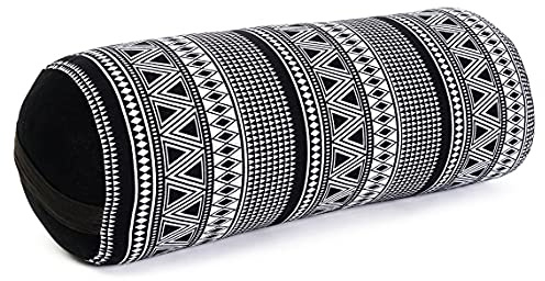 Leewadee Yoga Bolster - Standard Size – Large Meditation Cushion, Tube Pillow for Comfortable Reading, Pilates Equipment, Kapok Filling, 24 x 10 x 10 inches, Black White