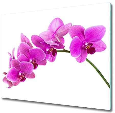 Glasschneidebrett 60x52 cm Dekorativ für die Küche Hitzebeständig Lebensmittelecht Gehärtetes Glas Rutschfest Silikonfüße Plastikfrei Dünn Glasplatte Antibakteriell - Rosa Orchidee