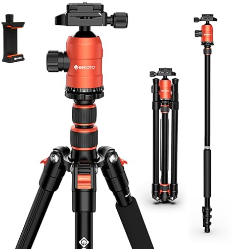 [Upgrade Version] GEEKOTO 77'' Aluminum Camera Stand & Monopod, Foldable Travel Gear with 360° Ball Head and Quick Release Plate for DSLR, Work, and Content Creation