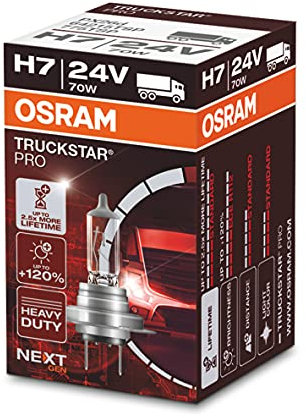 OSRAM TRUCKSTAR PRO H7, +120% plus lumineux, ampoule de phare halogène, 64215TSP, lampe de camion 24V, étui (1 lampe)