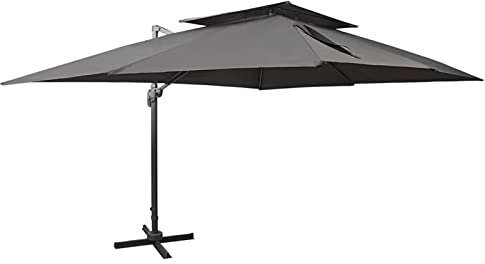 Susany Sombrilla Voladiza con Cubierta Doble Parasol Excentrico Sombrilla Parasol Exterior Parasol Exterior Patio Terraza Playa Piscina Protección Solar UV Gris Antracita 400x300 cm