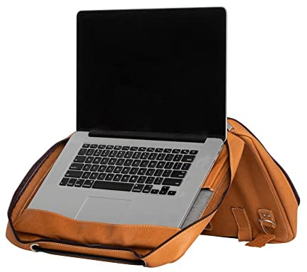 R-GO Viva Laptoptasche, 15.6 Zoll Notebooktasche, Vollnarbenleder (LWG-Zertifizierung), Integrierter Laptop-Ständer, Schultergurt, Braun