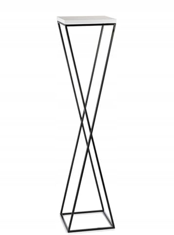 HowHomely HowHomely, supporto per piante in metallo, 100 cm di altezza, sgabello stabile e solido con pannello in MDF bianco su supporto nero, supporto per fiori per decorazione domestica