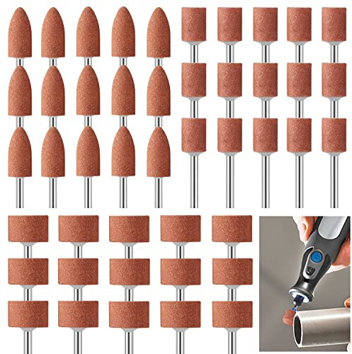 Korund Schleifstift 3mm Schaft Schleifdorn Montiert 45 Stücke Schleifen Polierkopf Schleifaufsätze für Bohrmaschine Abrasive Schleifstifte für 1/8 Schaft zum Schärfen Schleifpolierzubehör