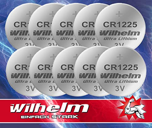 Wilhelm CR1225 Lithium Knopfzellen 3V 52 mAh, ø12 x 2,5 mm – 10 Stück