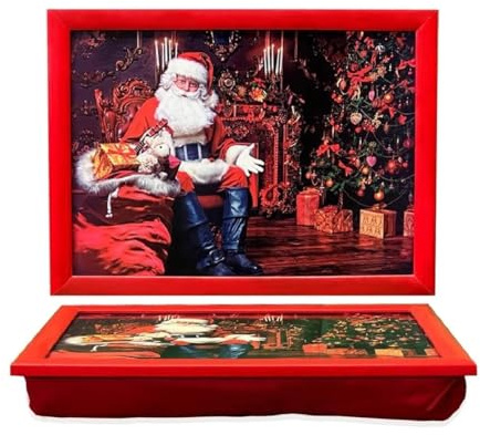 Santa Lap Tray with Bean Bag Cushion Padded Design Dinner Serving Laptop Holder Breakfast in Bed Serving tray Dinner Lunch Caravan Camping Camping Camper Van Motivational Learning xmas