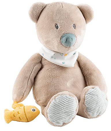 Nattou Kuscheltier aus Polyester, Bär Jules, Wegbegleiter ab der Geburt, Ca. 32 cm, Romeo, Jules und Sally, Beige