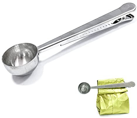 Coffee Scoop Clip Stainless Steel Tablespoon Coffee Spoon with Long Handle Multifunction Sealing Bag Clip for Tea, Coffee, Protein Powder, Instant Drinks, Kitchen Tools (1 Table Spoon)