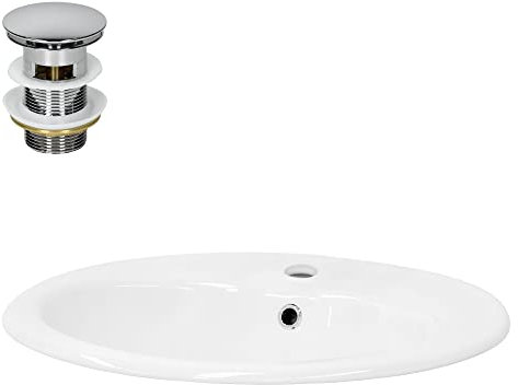 ML-Design Waschbecken Keramik Weiß glänzend 57x19,5x48,5cm Oval inkl Ablaufgarnitur Einbauwaschbecken mit Überlauf Badezimmer Aufsatzwaschbecken Einbauwaschtisch Waschschale Waschplatz Handwaschbecken