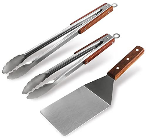Grillzange Edelstahl,Lange Grillzange Küchenzange Grill Pfannenwender Grillwender BBQ Werkzeugset 3Pcs küchenhelfer für Outdoor und Indoor and Familie