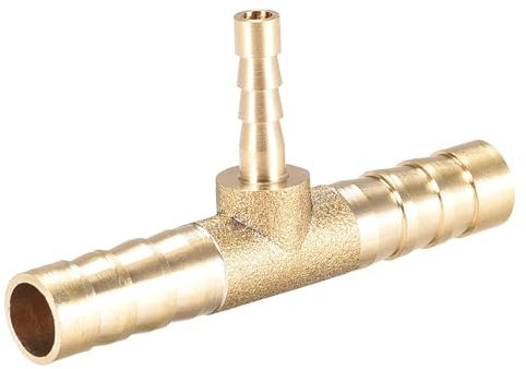 TA-VIGOR Brass Tee Barb Reducer Fitting, 3 Way Splitter Connector Hose Fitting, T-Shaped Pipe Connector, Hose ID 8mm x 4mm x 8mm