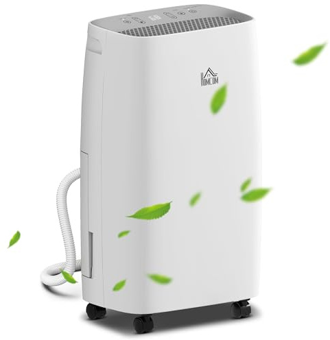 HOMCOM 12L/Day Dehumidifier with Continuous Drainage, 2.5L Water Tank, 24H Timer, Humidity Display, for Home Damp, Condensation, Mould and Laundry Drying, White