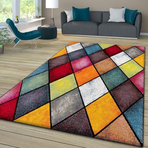TT Home Wohnzimmer Teppich Bunt Kurzflor Wohnzimmerteppich Meliert 3D Optik Geometrisch, Farbe:Grau Grün Gelb, Größe:160x230 cm