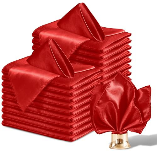 Aormenzy 50 Stück rote Satin-Servietten, 30,5 x 30,5 cm, seidige Servietten, Party-Tuchservietten, quadratische Satin-Servietten, Esstisch-Servietten, weiche Stoffservietten für Hochzeit, Bankett,