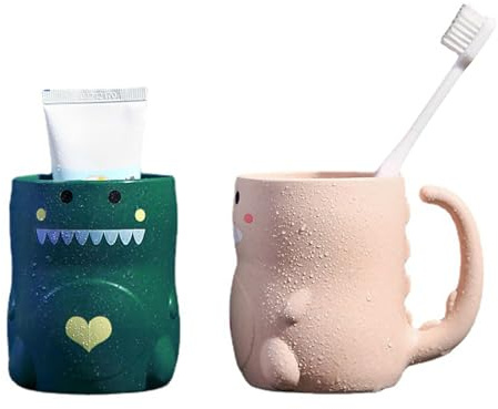 GmeDhc 2 Piezas Vaso para Cepillos de Dientes, Duradero Porta Cepillo de Dientes, Portátil Vasos de Plástico, Linda Forma de Dinosaurio, para Niños Chico et Chica