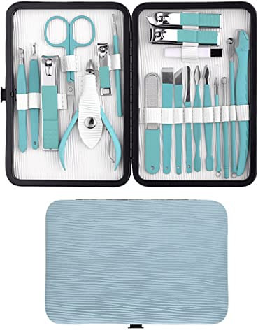 WolFum N/A 20-teiliges Maniküre-Set, professionelle Pediküre-Pflege, Edelstahl-Schere, Pinzette, Messer, Nagelknipser (Farbe: Grün, Größe: 20 Stück)