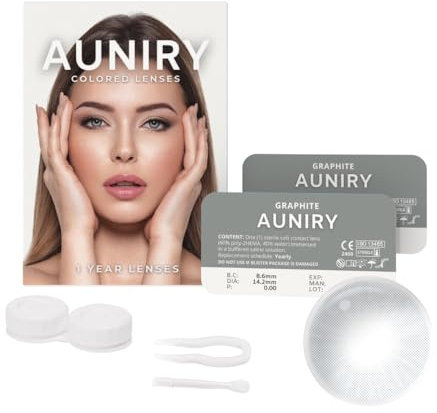 AUNIRY Kontaktlinsen Farbige Grau GRAPHITE Natürliche: Komplettset (2 Linsen, Pinzette, Applikator und Kontaktlinsenbehälter), 12 Monate, keine Korrektur, 0 Dioptrien und DIA 14,2 mm | AUNIRY